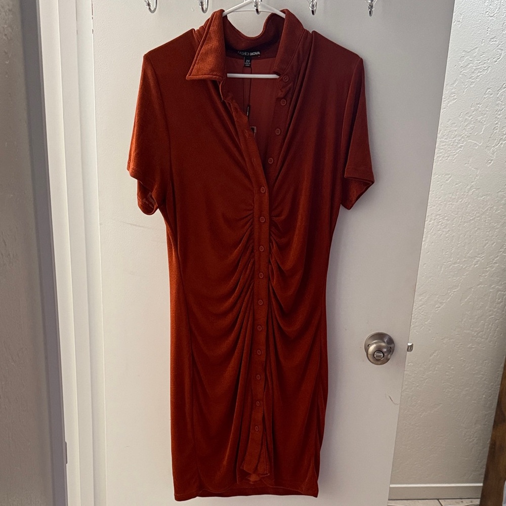 Fashion Nova Terracotta Button-Up Dress